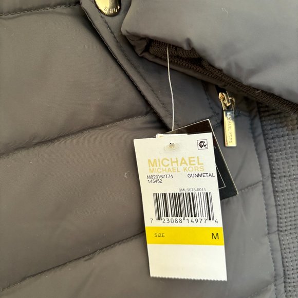 NWT MICHAEL KORS Hooded Faux Fur Trim Coat in Gunmetal | Size M - Picture 5 of 7